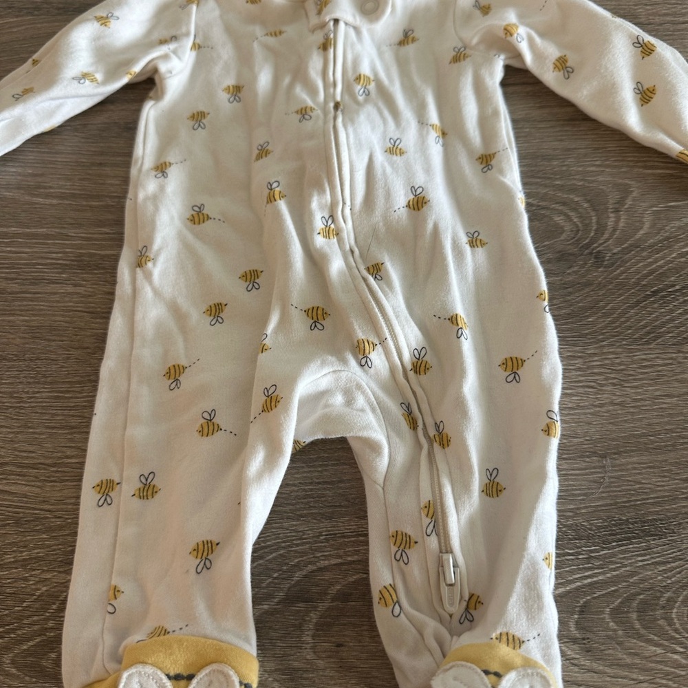 Carter's White & Yellow Bee Print Footed One-Piece